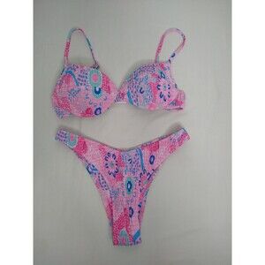 VOLAFA 2-piece padded bikini swimsuit size S Pink Textured Colorful Bright Cute
